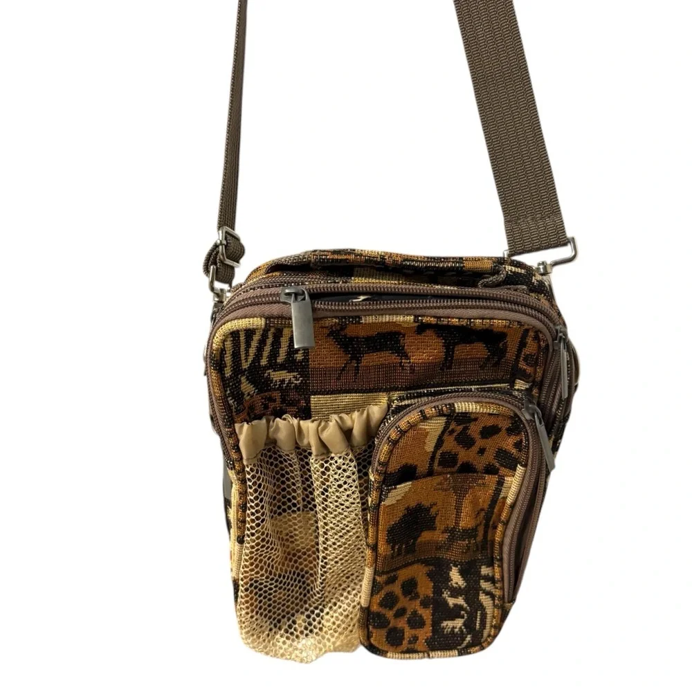 Vintage Rare Safari Tapestry Crossbody Satchel Bag